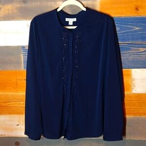 Coldwater Creek Starry Night Midnight Blue Blouse with Beaded Accents 2X